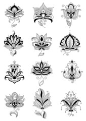 Black persian flowers with paisley ornaments