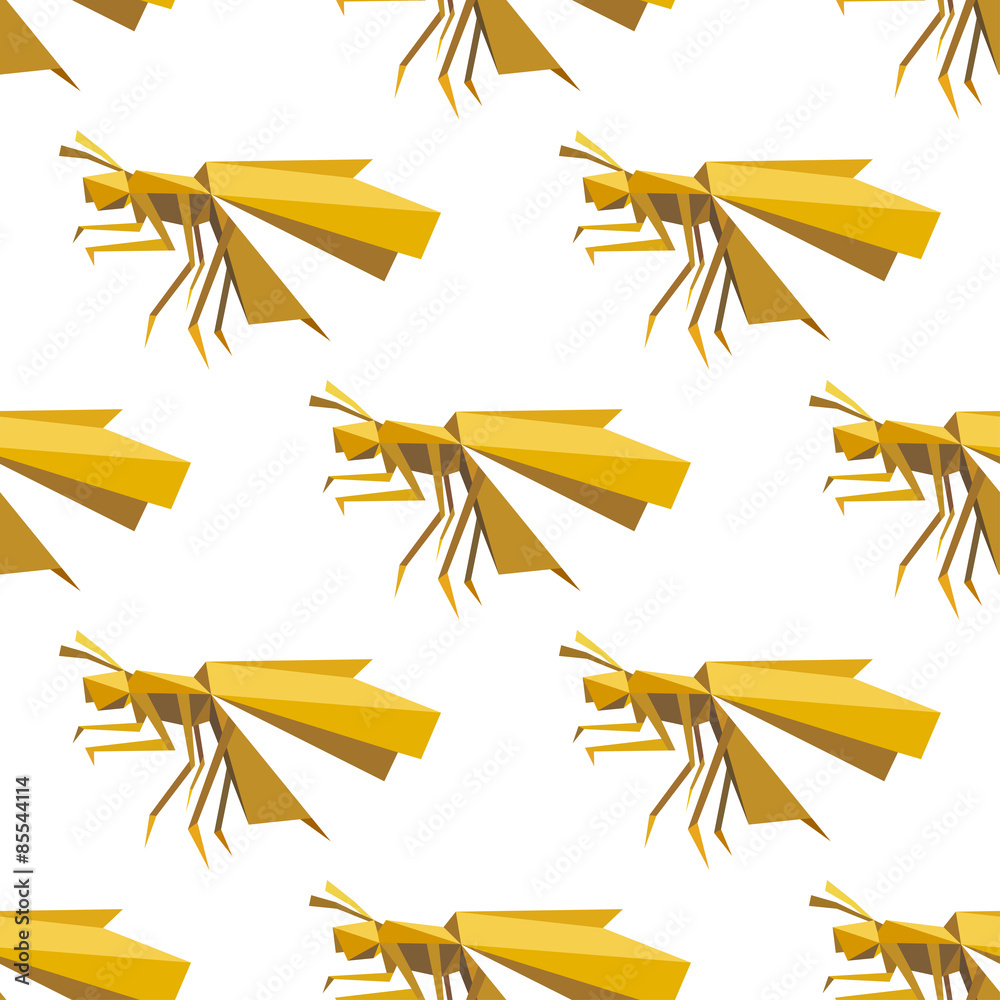 Poster yellow dragonfly seamless pattern in origami style