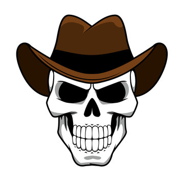 Cowboy skull character with brown felt hat
