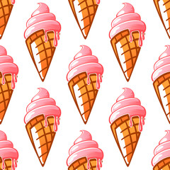 Ice cream waffle cones seamless pattern background