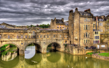 Pulteney Bridge over the River Avon in Bath, England