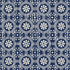 Seamless worn out vintage flower round circle pattern background.
