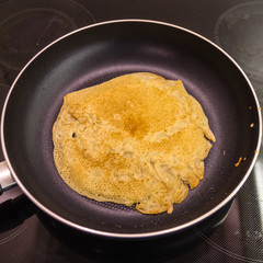 Fried pancake on pan