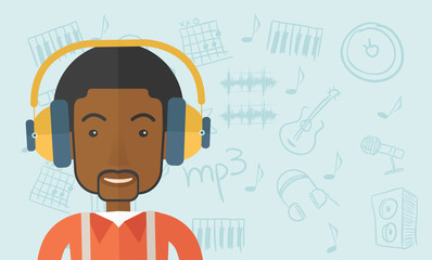 Black young guy with headphone.