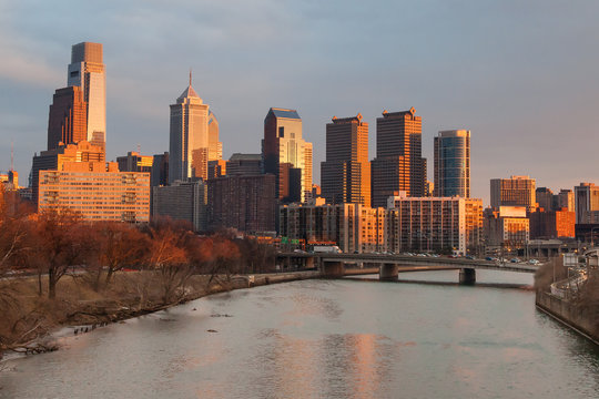 Philadelphia Skyline At Sunset