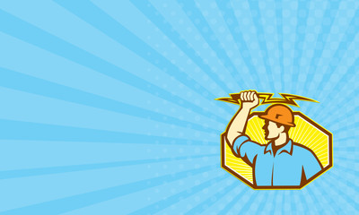Business card Electrician Wielding Lightning Bolt