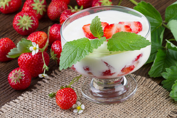 Strawberry Dessert in a Glass with fresh Beries