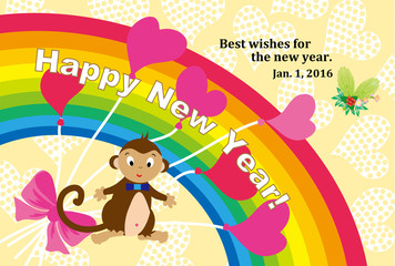 申年の可愛い猿と虹の年賀状テンプレート