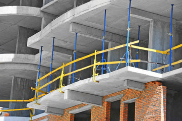 Building construction site from concrete and brick