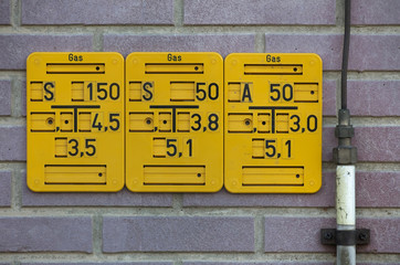 Gate valve sign for natural gas pipes in Germany. The abbreviation on the top left specifies the...