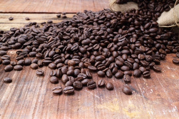 Coffee  saucer on a wooden table. Dark background.