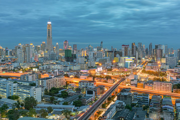 Naklejka na ściany i meble Bangkok city in night view with nice sky, Thailand