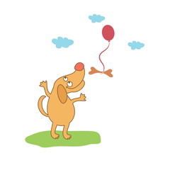 cartoon dog  looking at bone