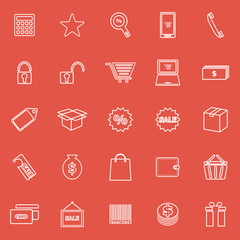 Shopping line icons on red background