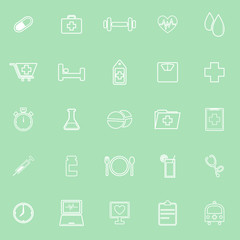 Health line icons on green background