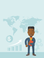 Black man holding red notebook.