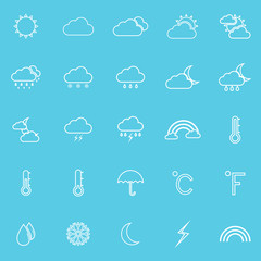 Weather line icons on blue background