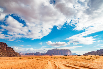 Jordanian desert in Wadi Rum, Jordan.