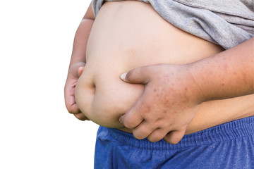 Boy fat and Unhealthy on isolated white with clipping path.