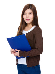 Young woman hold with clipboard