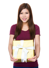 Young woman hold with giftbox