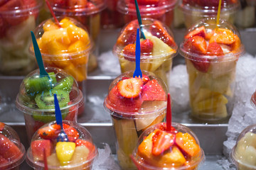Fruit salad in plastic cups