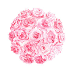 Watercolor ball of pink roses