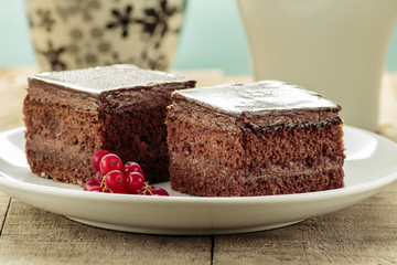 Chocolate cake cut in square shape