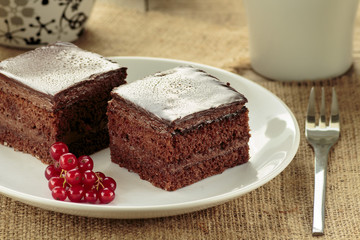 Chocolate cake cut in square shape
