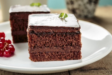 Chocolate cake cut in square shape