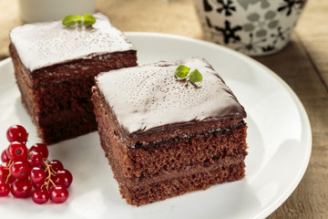 Chocolate cake cut in square shape