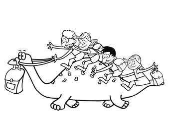 dinosaur and children, coloring book