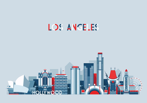 Los Angeles United States City Skyline Vector Background Flat Trendy Illustration