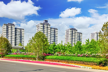 Modern office and residential buildings on the streets of Beijin