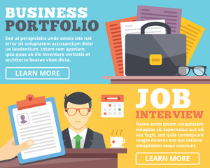 Business portfolio, job interview flat illustration concepts set
