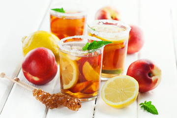 Sweet ice tea with lemon
