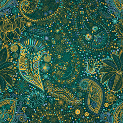 Vintage floral motif ethnic seamless background.