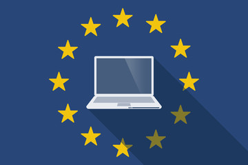 European Union long shadow flag with a laptop