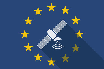 European Union long shadow flag with a satellite © jpgon