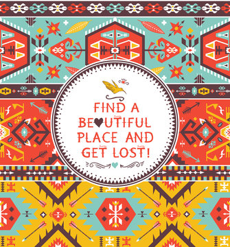 Seamless colorful decorative geometric pattern in tribal style