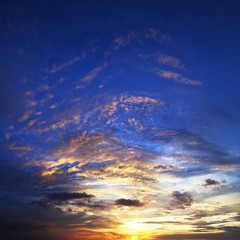 Spectacular sunset sky in high resolution. Square composition.