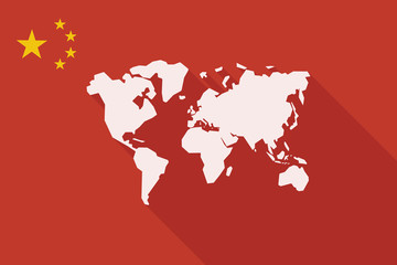 China long shadow flag with a world map