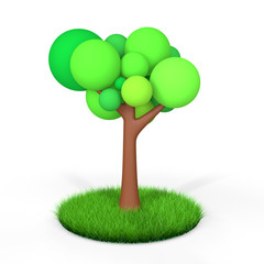 3d tree in green grass