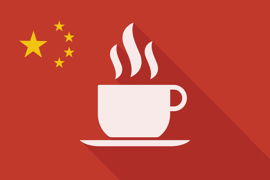 China long shadow flag with a cup of coffee