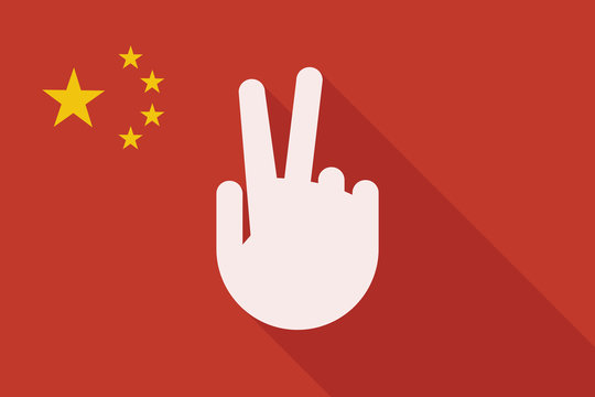 China long shadow flag with a victory hand