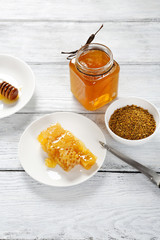 Sweet and fresh honey on the boards
