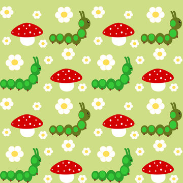 cute cartoon caterpillar colorful seamless vector pattern