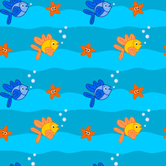 Naklejka na ściany i meble cute cartoon fish colorful seamless vector pattern