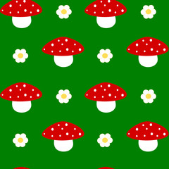 cartoon red mushroom cute seamless vector pattern