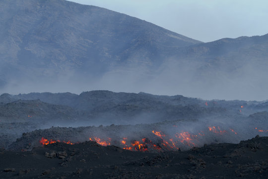 Lava flow. Eruption of Etna volcano's May 16, 2015